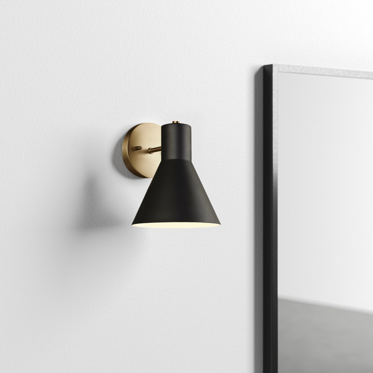 Black and Brass Steel Cone Shade Dimmable Sconce