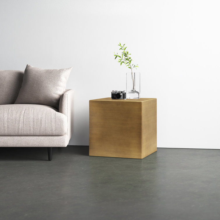 Brass and Black Square Steel Block End Table