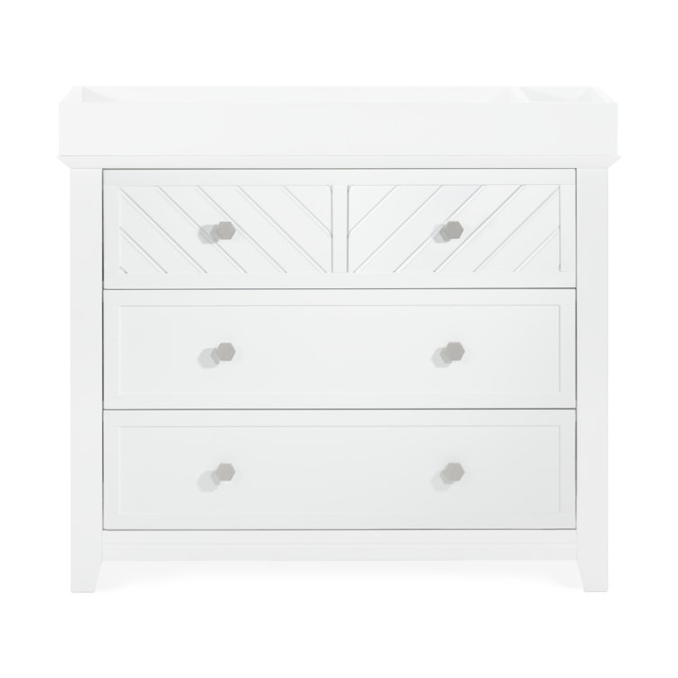 Matte White Chevron Pattern 3-Drawer Nursery Dresser