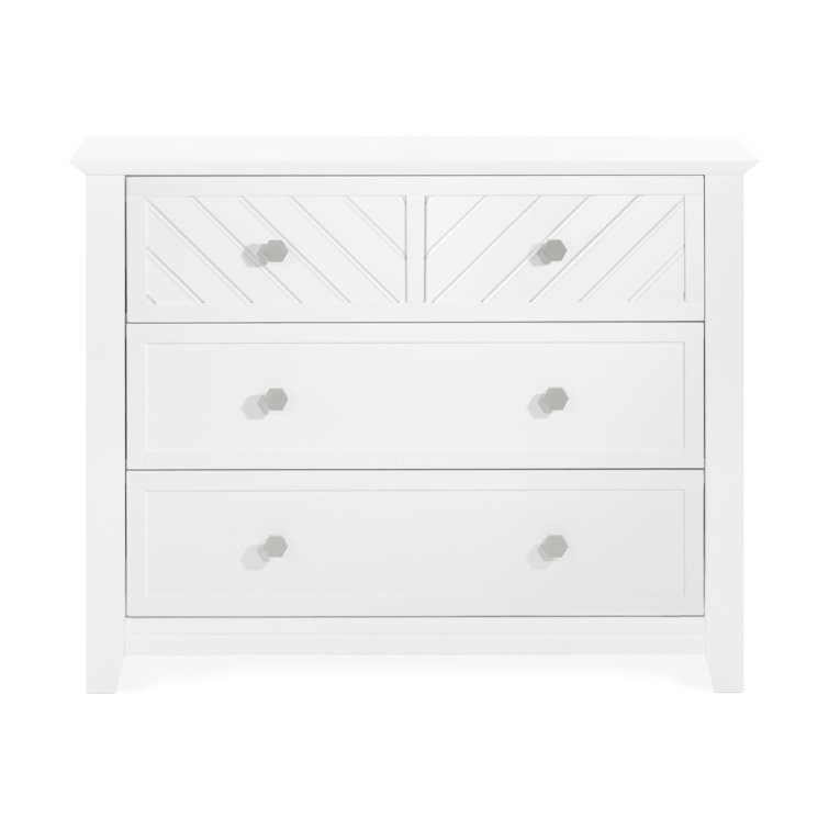 Matte White Chevron Pattern 3-Drawer Nursery Dresser