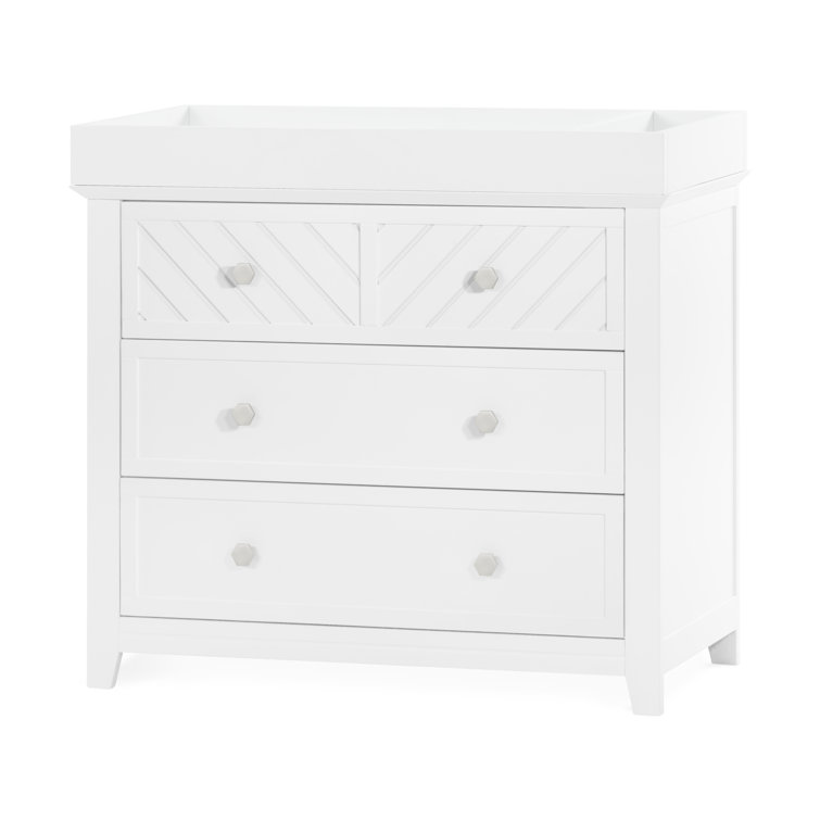 Matte White Chevron Pattern 3-Drawer Nursery Dresser