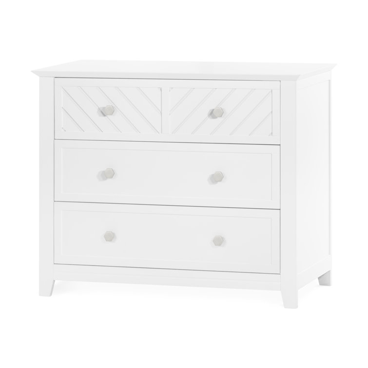Matte White Chevron Pattern 3-Drawer Nursery Dresser
