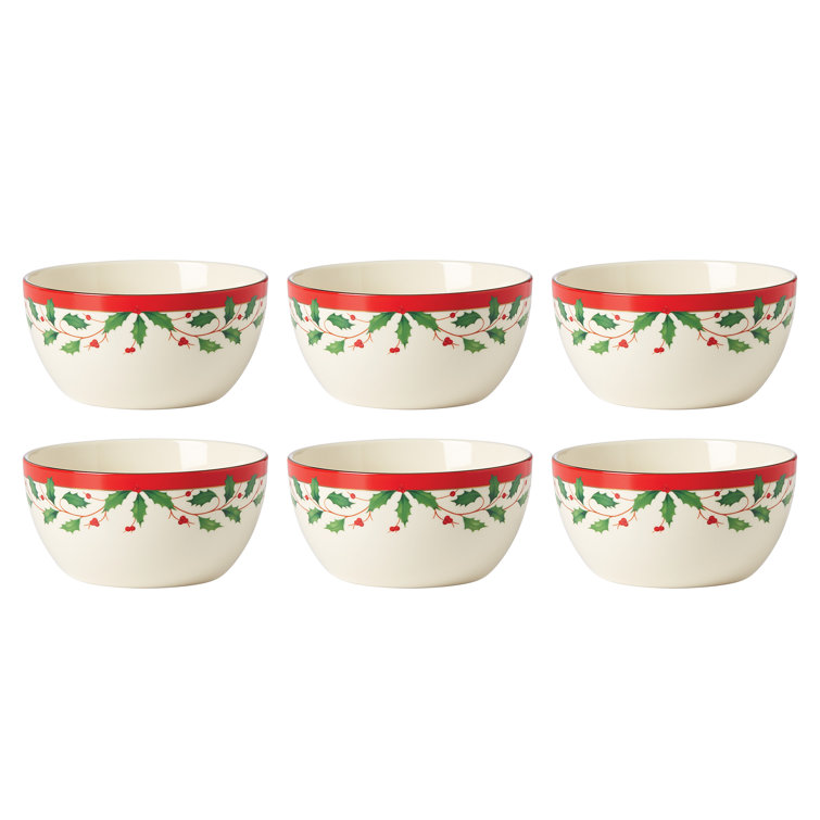 Classic Christmas Ceramic Dessert Bowls Set of Six