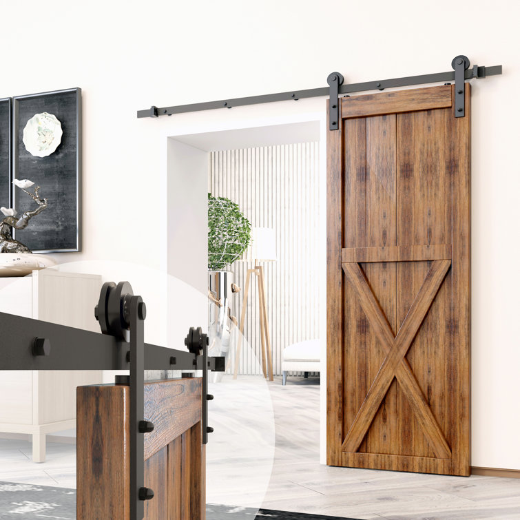 132-Inch Rustic Black Metal Single Barn Door Hardware Kit