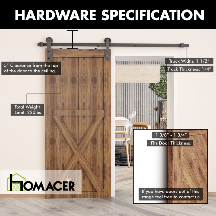 132-Inch Rustic Black Metal Single Barn Door Hardware Kit