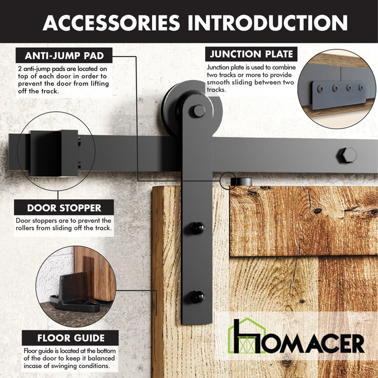 132-Inch Rustic Black Metal Single Barn Door Hardware Kit