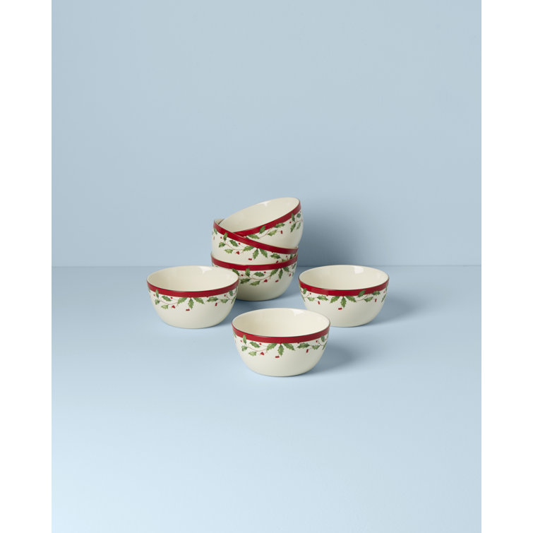 Classic Christmas Ceramic Dessert Bowls Set of Six