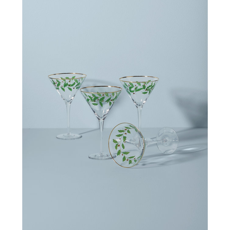 Holiday Holly and Berry 8 oz. Martini Glass Set
