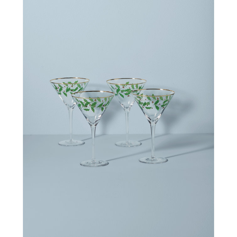 Holiday Holly and Berry 8 oz. Martini Glass Set
