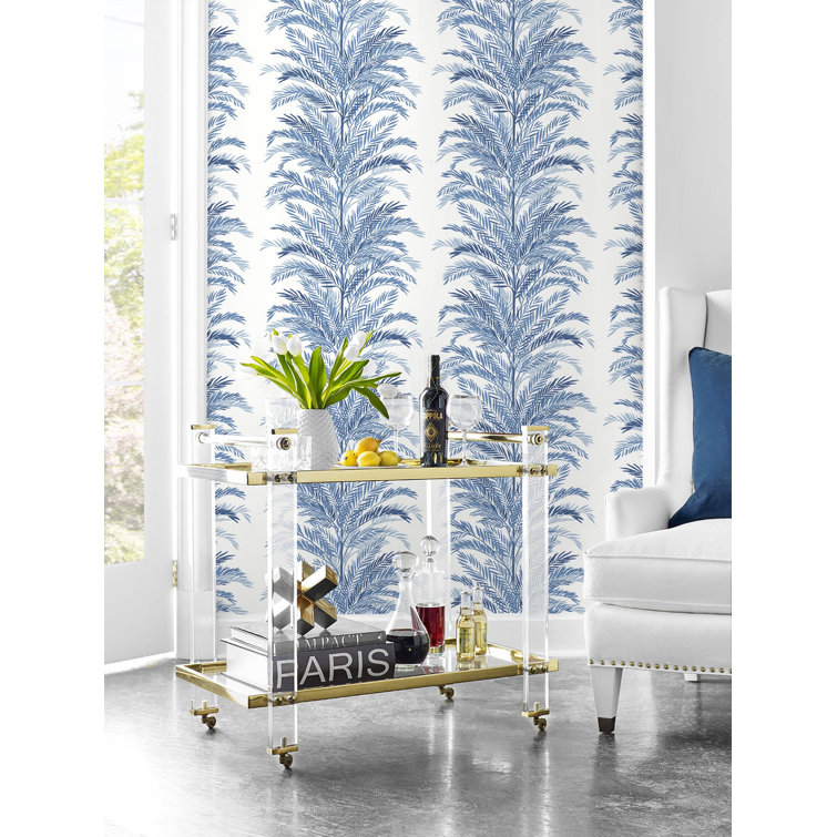 Coastal Blue Keana Palm Peel and Stick Vinyl Wallpaper Roll