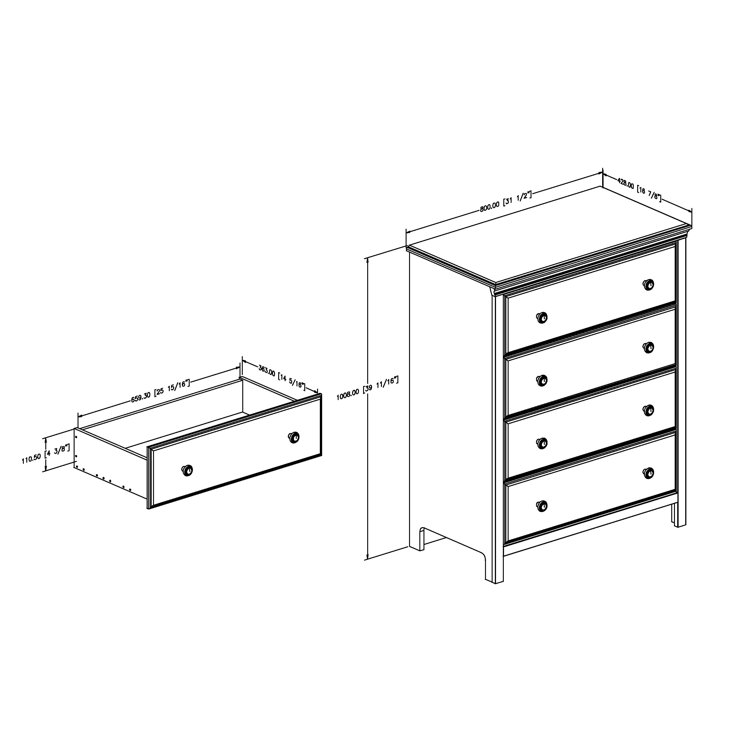 Pure White 4-Drawer Nursery Dresser with Ceramic Handles