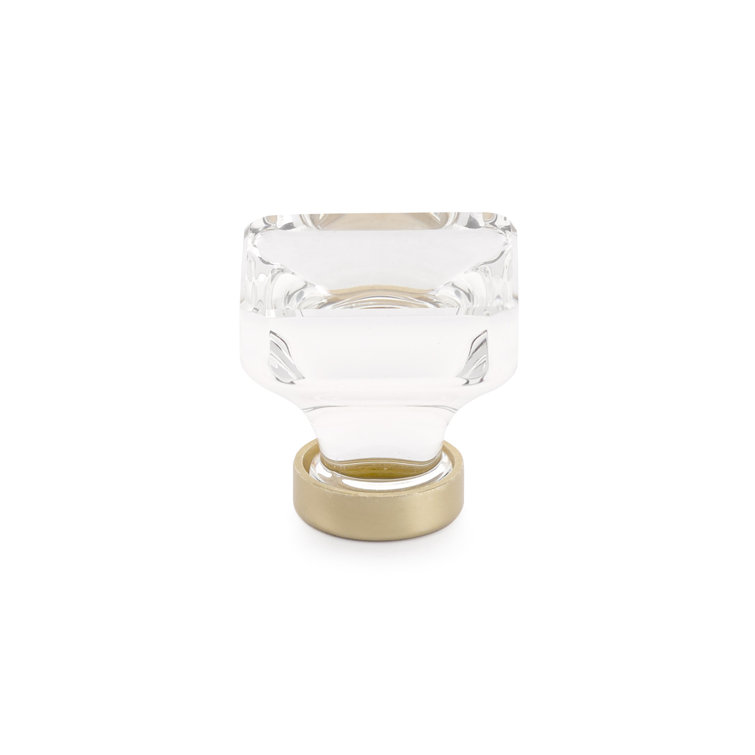 Square Clear Glass Cabinet Knob with Satin Brass Base