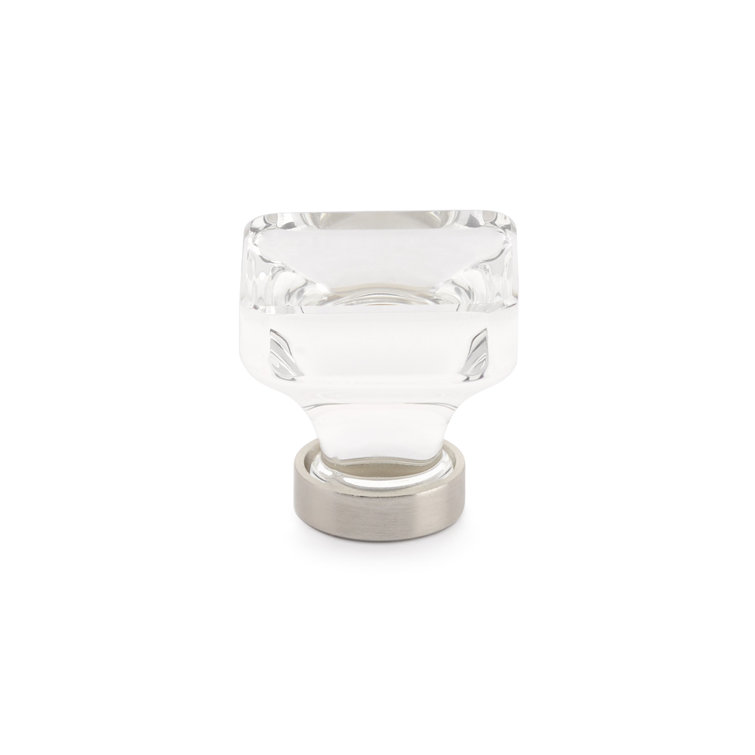 Square Clear Glass Cabinet Knob with Satin Nickel Base