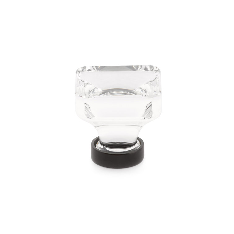 Flat Black Glass Square Cabinet Knob with Brass Base