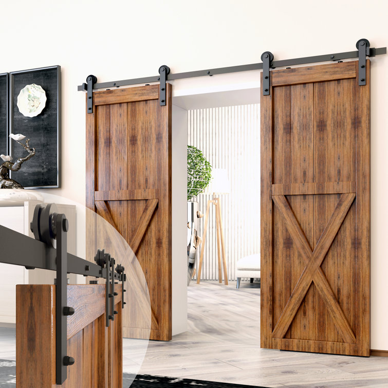 132-Inch Rustic Black Metal Single Barn Door Hardware Kit