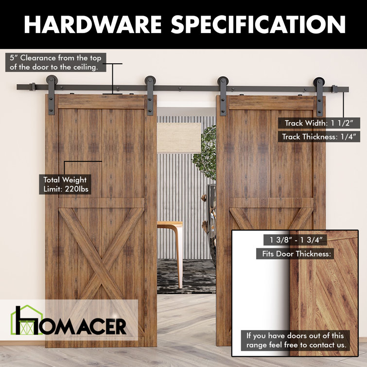 132-Inch Rustic Black Metal Single Barn Door Hardware Kit