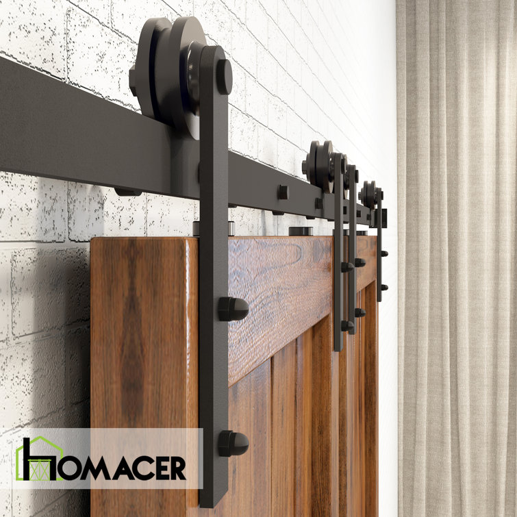 132-Inch Rustic Black Metal Single Barn Door Hardware Kit