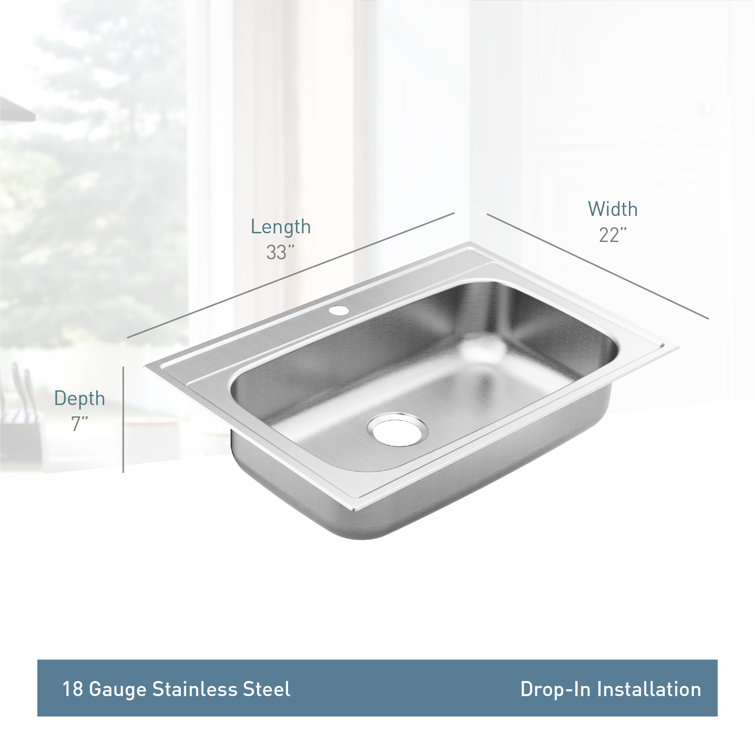 33-Inch Stainless Steel Single Bowl Drop-In Kitchen Sink