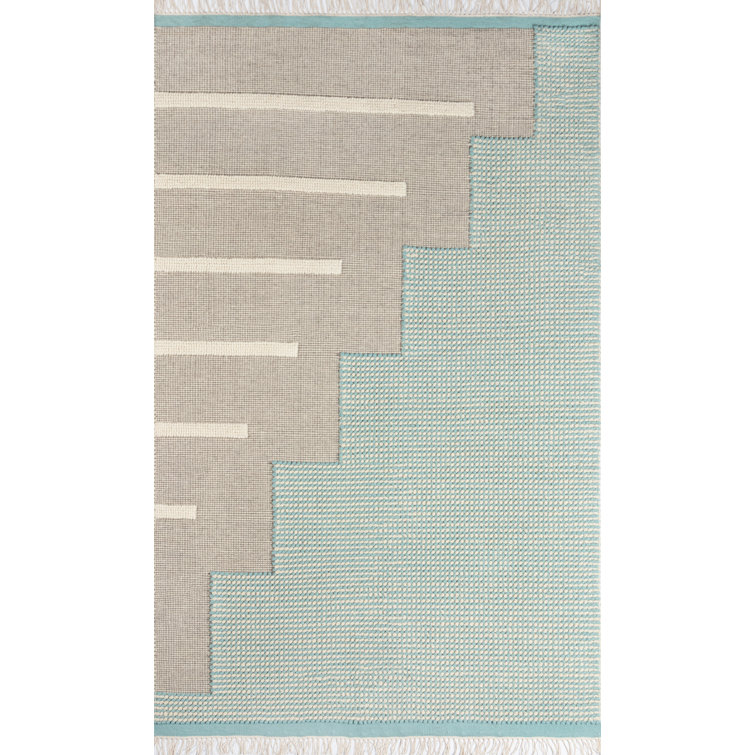 Contemporary Blue Wool 36"x24" Handmade Flat Woven Area Rug