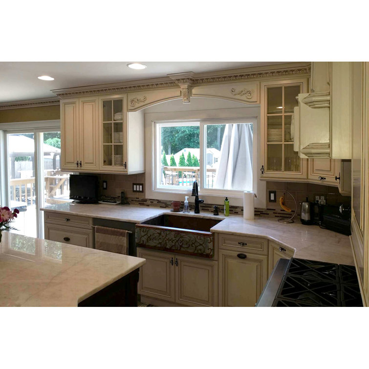 37" Hammered Copper Farmhouse Sink with Scroll Design