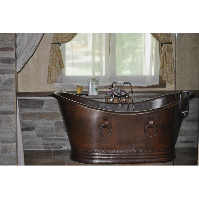 67" Glazed White Hammered Double Slipper Copper Bathtub