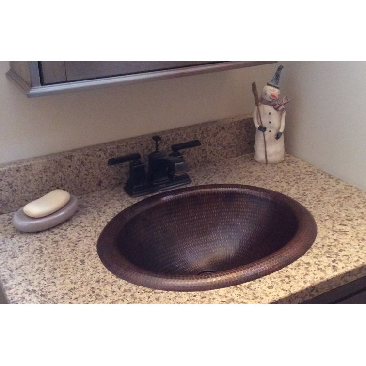 18" Oval Hammered Copper Bathroom Sink with Oil Rubbed Bronze Finish