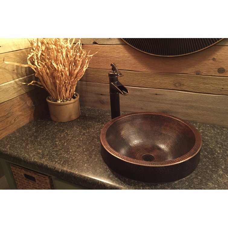 17'' Round Hammered Copper Vessel Sink in Oil Rubbed Bronze