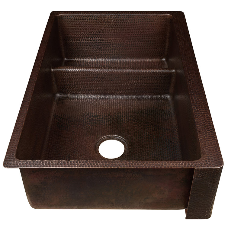 33" Hammered Copper Farmhouse Double Basin Kitchen Sink