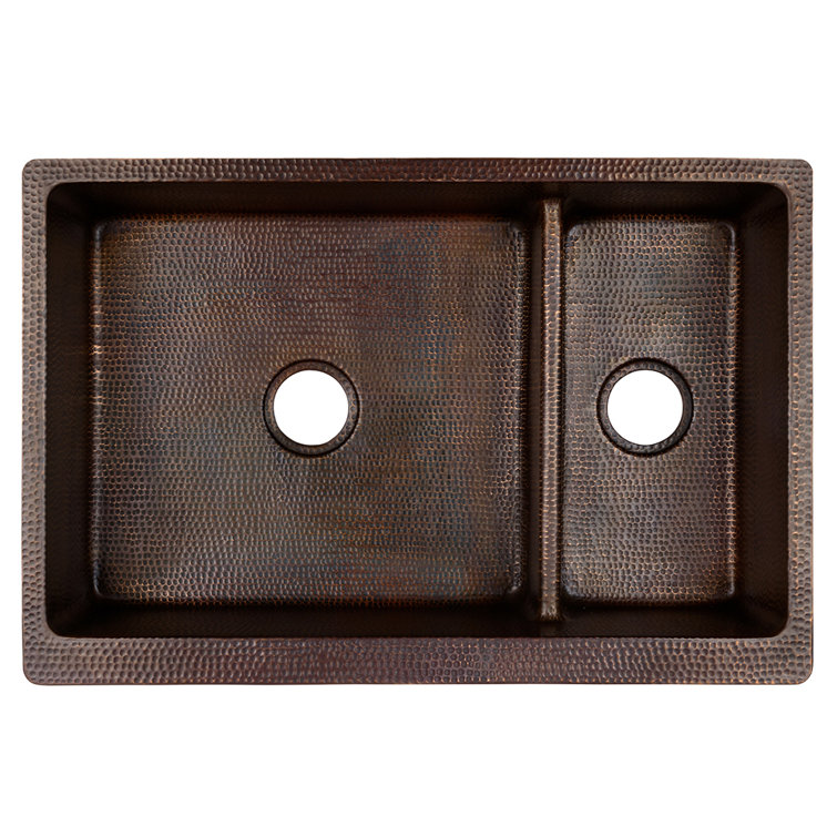 33" Hammered Copper Farmhouse Double Basin Kitchen Sink