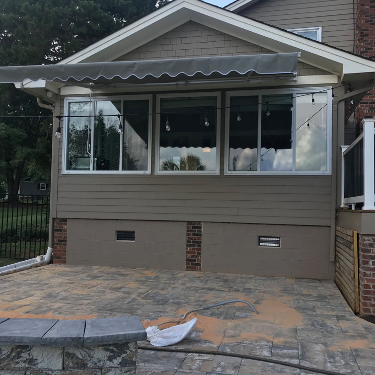 Burgundy Motorized Retractable Patio Awning with White Frame