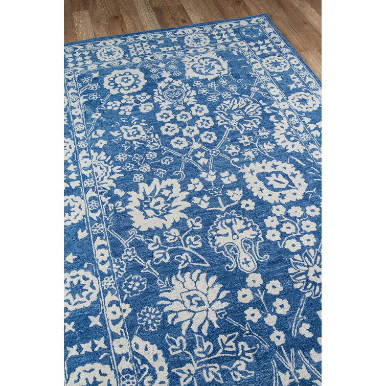 Hand-Tufted Blue Wool Rectangular Area Rug 3'6" x 5'6"