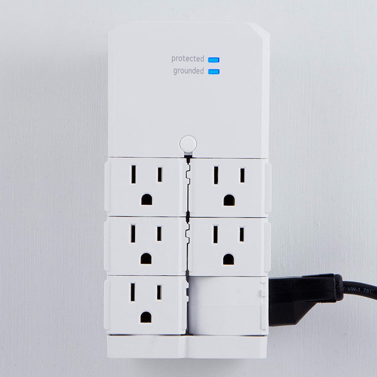 White 6-Outlet Swivel Wall Tap Surge Protector with USB Ports