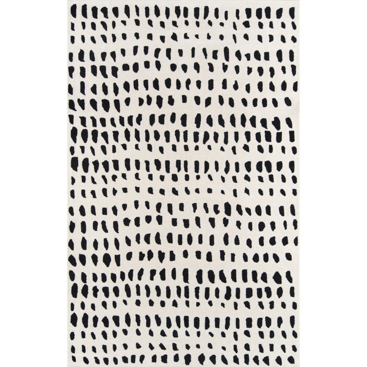 Ivory and Black Wool Geometric 8' x 10' Area Rug