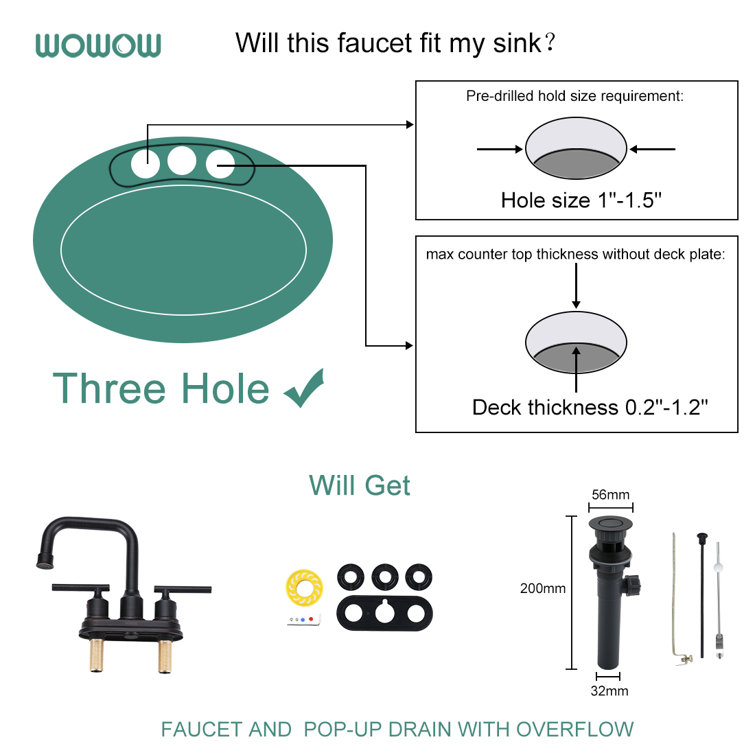 Chrome 4-Inch Centerset 2-Handle Bathroom Faucet with Drain Assembly