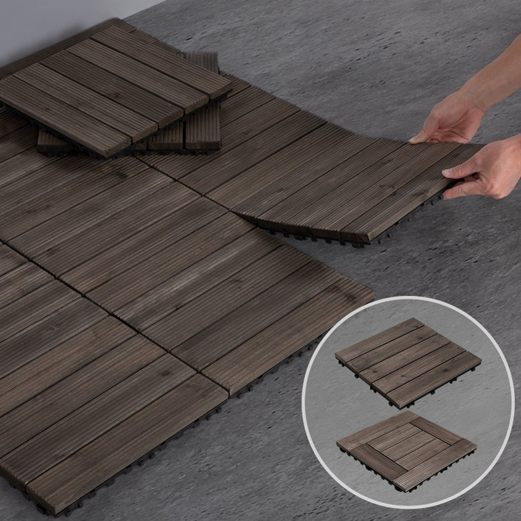 12'' x 12'' Black Solid Fir Wood Interlocking Deck Tiles