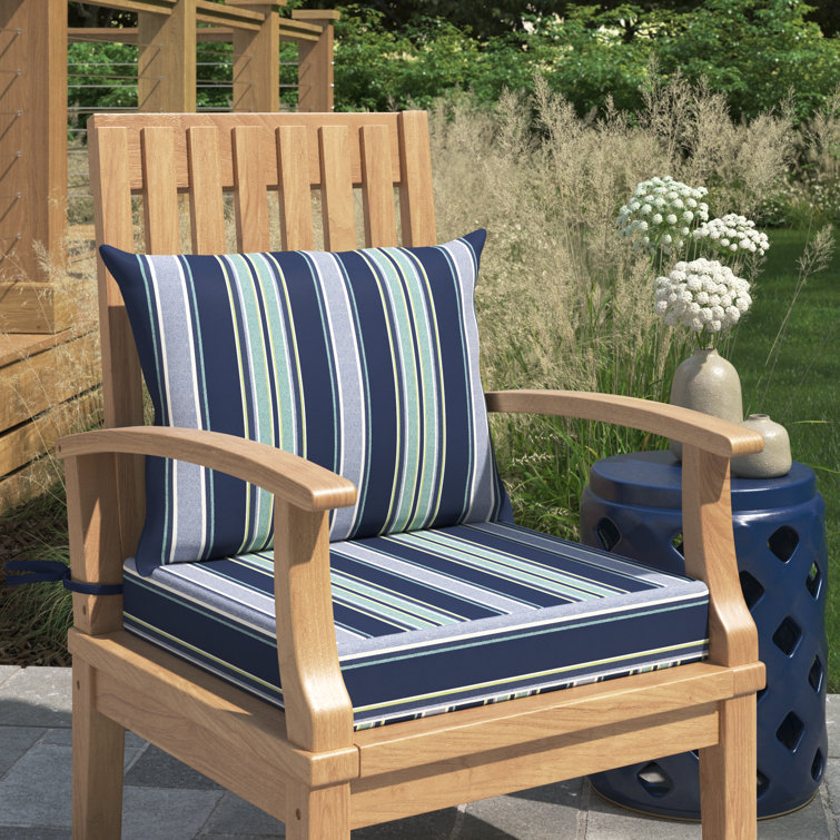 Sapphire Blue and Green Striped Outdoor Dining Chair Cushion Set
