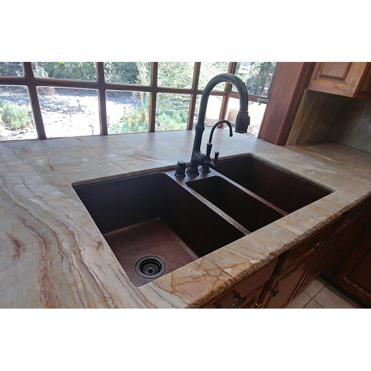 42" Hammered Copper Triple Basin Farmhouse Kitchen Sink
