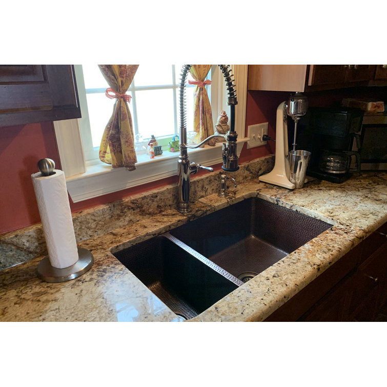 33" Hammered Copper Double Basin Drop-in Kitchen Sink