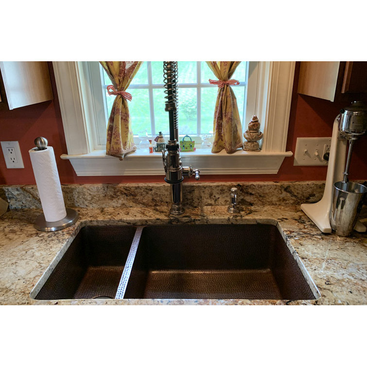 33" Hammered Copper Double Basin Drop-in Kitchen Sink