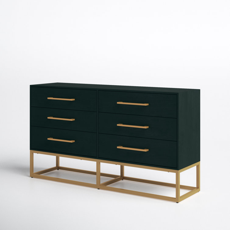 Estelle Transitional Teal 6-Drawer Dresser with Brass Accents