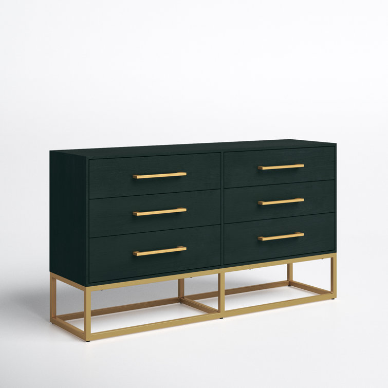 Estelle Transitional Teal 6-Drawer Dresser with Brass Accents