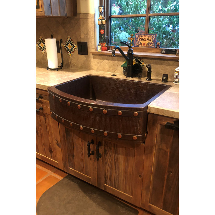 30" Hammered Copper Farmhouse Sink with Barrel Strap Design