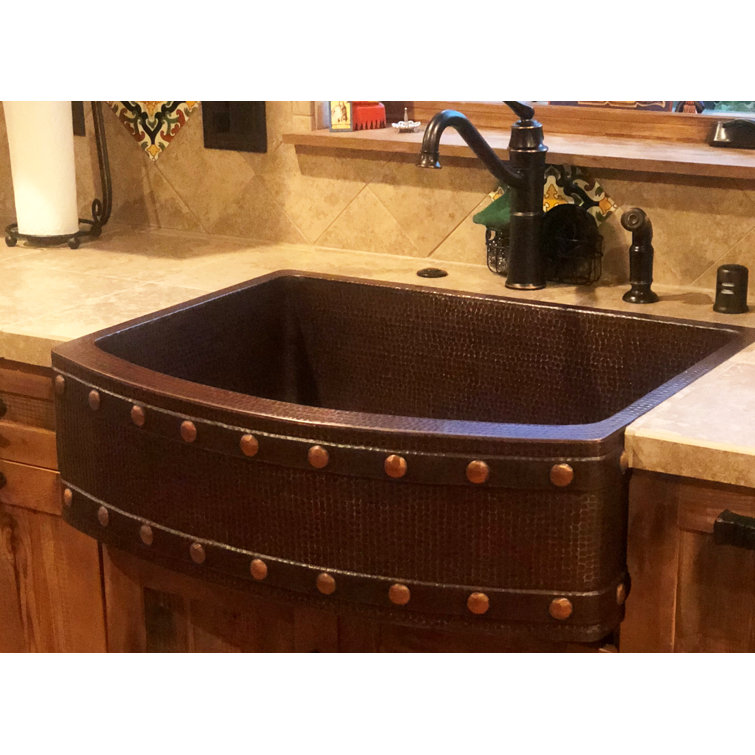 30" Hammered Copper Farmhouse Sink with Barrel Strap Design