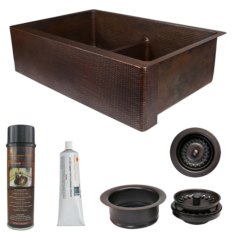33" Hammered Copper Farmhouse Double Basin Drop-in Sink