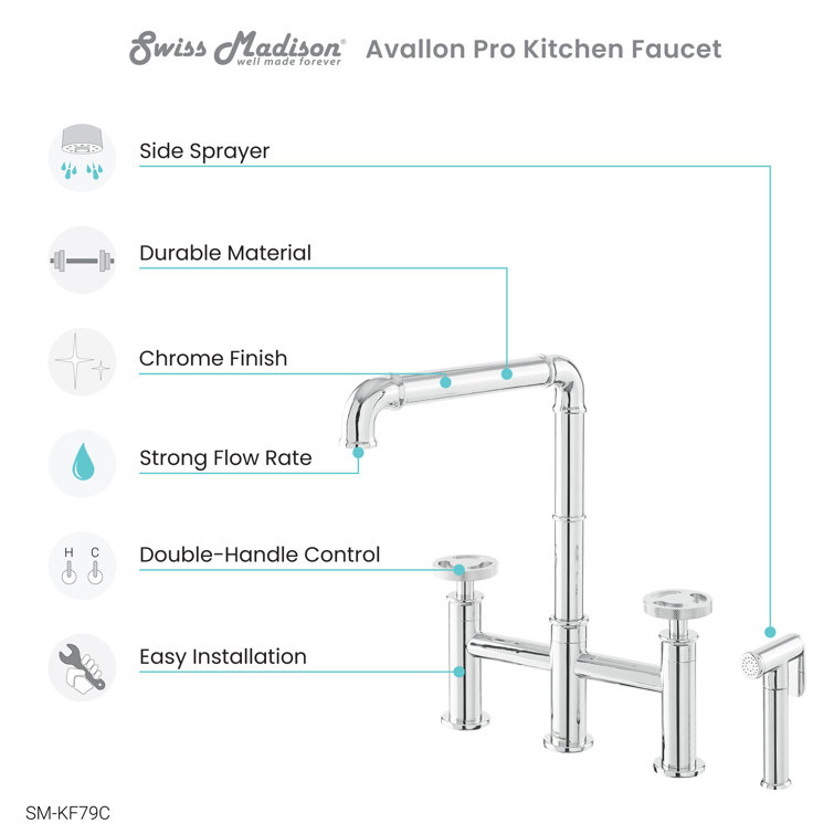 Avallon Pro Chrome Widespread Kitchen Faucet with Side Sprayer