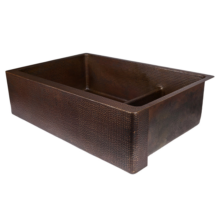 33" Hammered Copper Farmhouse Double Basin Kitchen Sink
