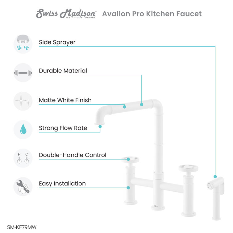 Matte White Nickel Widespread Kitchen Faucet with Side Sprayer