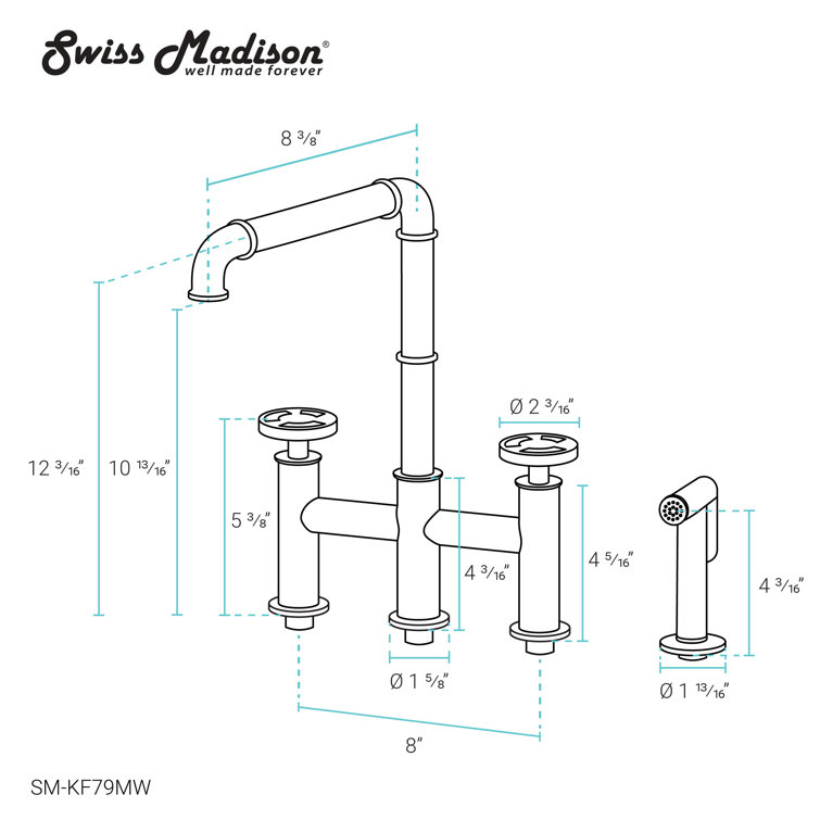 Matte White Nickel Widespread Kitchen Faucet with Side Sprayer