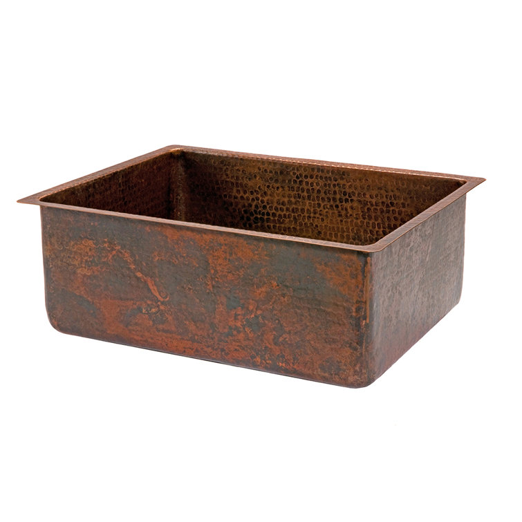 25" Hammered Copper Single Basin Drop-In Kitchen Sink