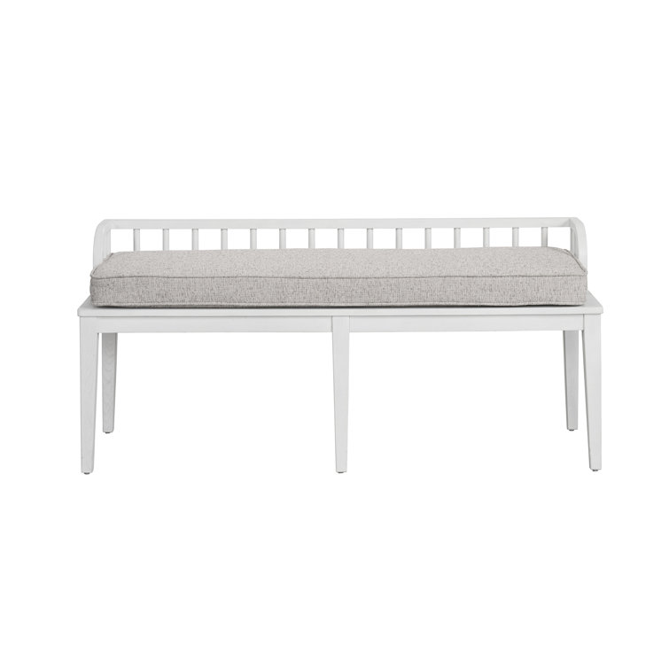Gray Upholstered Dining Bench with White Tapered Legs